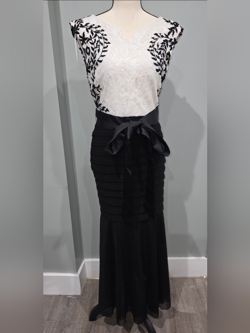 Betsey Johnson Black and White Lace Dress with Contrast Trim.